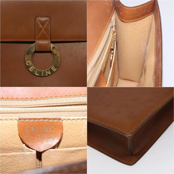 CELINE Circle Shoulder Bag Leather Brown Gold Auth - Picture 13 of 14